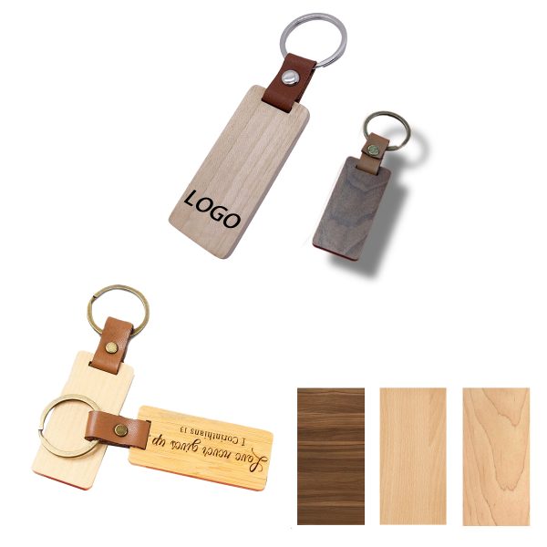 Wood Keychain Key Ring w/PU Leather Strap