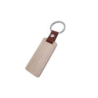 Wood Keychain Key Ring w/PU Leather Strap - Image 2