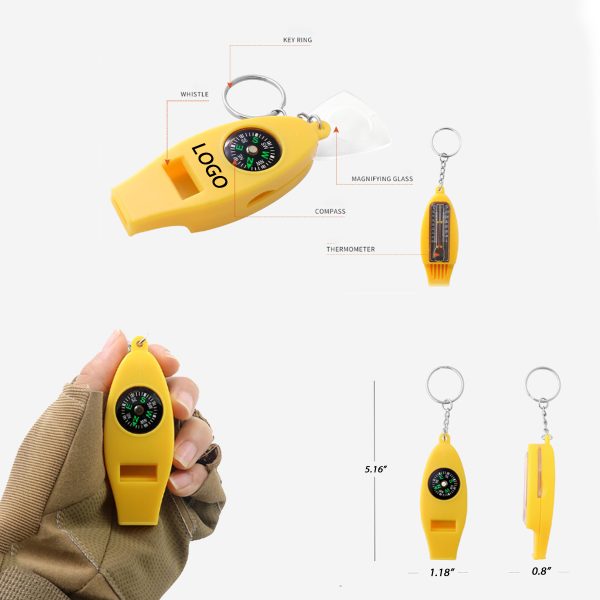 Multifunctional Whistle w/Compass Thermometer Magnifier