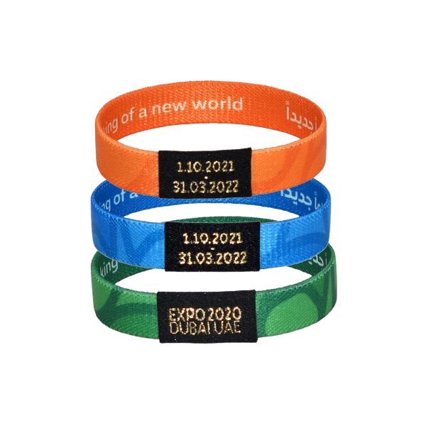 3/5" Sublimated Elastic Event Wristband W/ Customizable Woven Label