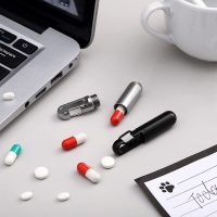 Stainless Steel Mini Pill Box with Keychain - Image 4