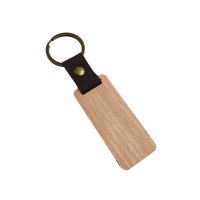 Wood Keychain Key Ring w/PU Leather Strap - Image 2