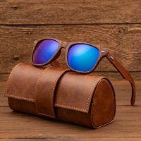 Wooden Sunglasses Vintage Leather Handmade Eyeglass Case - Image 2